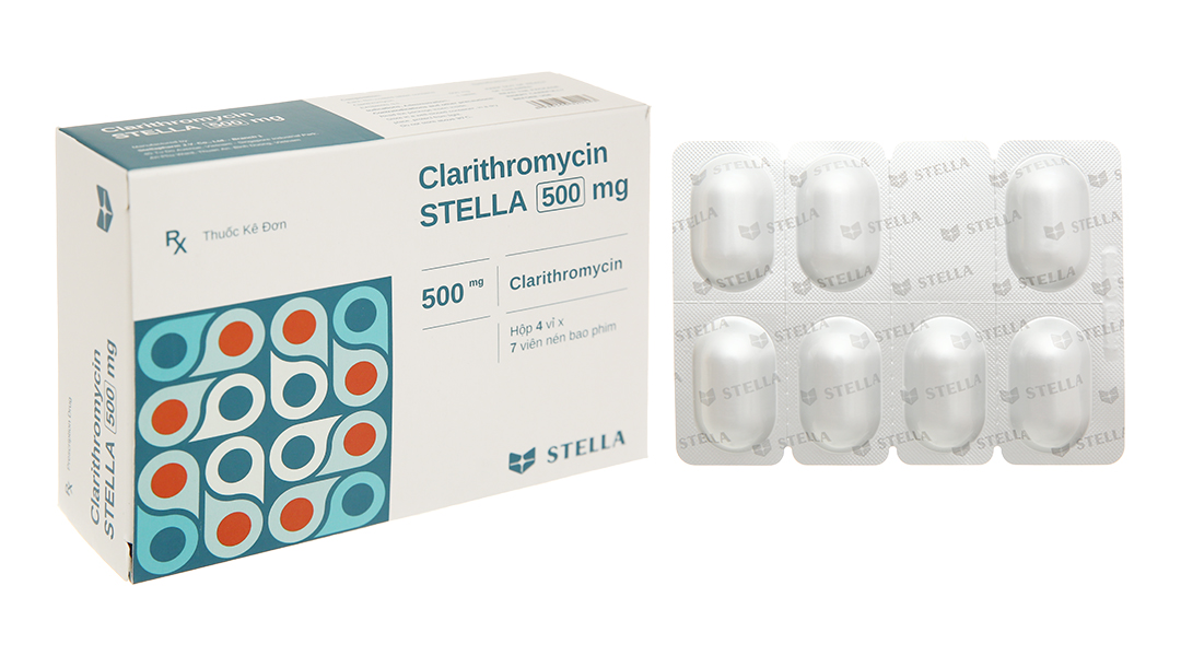 Clarithromycin Stella 500mg (4 vỉ x 7 viên)