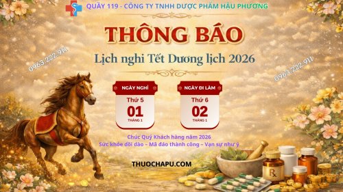 Thông báo lịch nghỉ Tết Dương lịch 2026 – Quầy 119 Chợ thuốc Hapulico